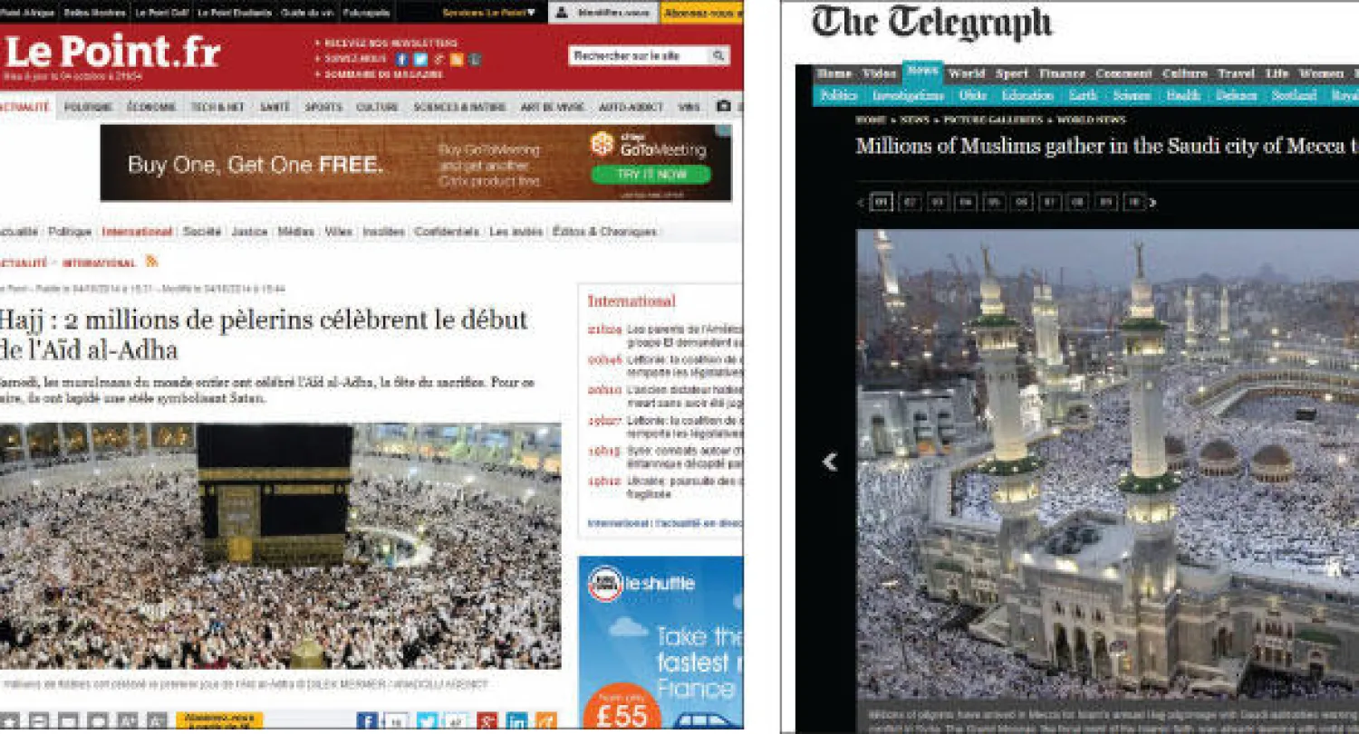 الصحف البريطانية والفرنسية ركزت على صفحاتها لمدة أسبوع على تجمع ملايين المسلمين في مكة المكرمة لأداء فريضة الركن الخامس
