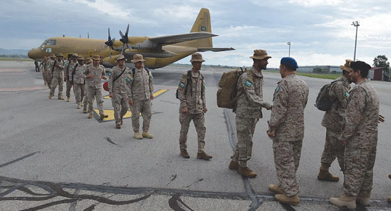 القوات السعودية المشاركة في التمرين لدى وصولها إلى فرنسا للمشاركة في تمرين مشترك («الشرق الأوسط»)