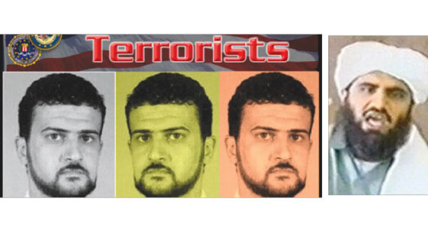 سليمان أبو غيث (يمين)،  وصورة أبو أنس الليبي على موقع الـ«إف بي آي» قبل اعتقاله