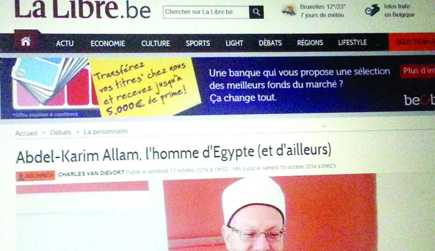 مفتي الديار المصرية الدكتور شوقي في مقال بصحيفة «لا ليبر» البلجيكية الناطقة بالفرنسية