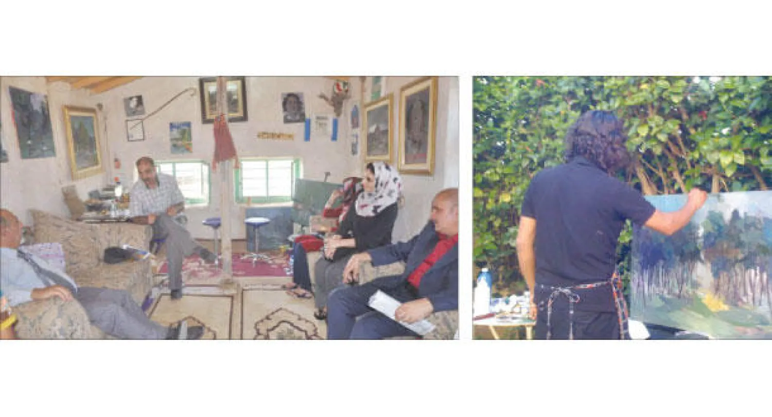 حسين الركابي في مرسمه .. ومع حضور حفل افتتاح معرضه الشخصي