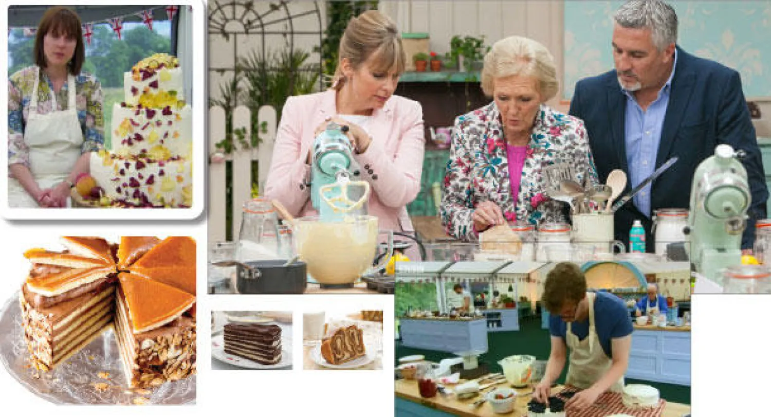 الطاهيان بول هوليوود وماري بيري في لقطة من البرنامج، تعتبر مسابقة الخبز من أصعب المسابقات التي تعرضها برامج الطهي في بريطانيا، (في اليسار) الفائزة بالموسم الرابع.