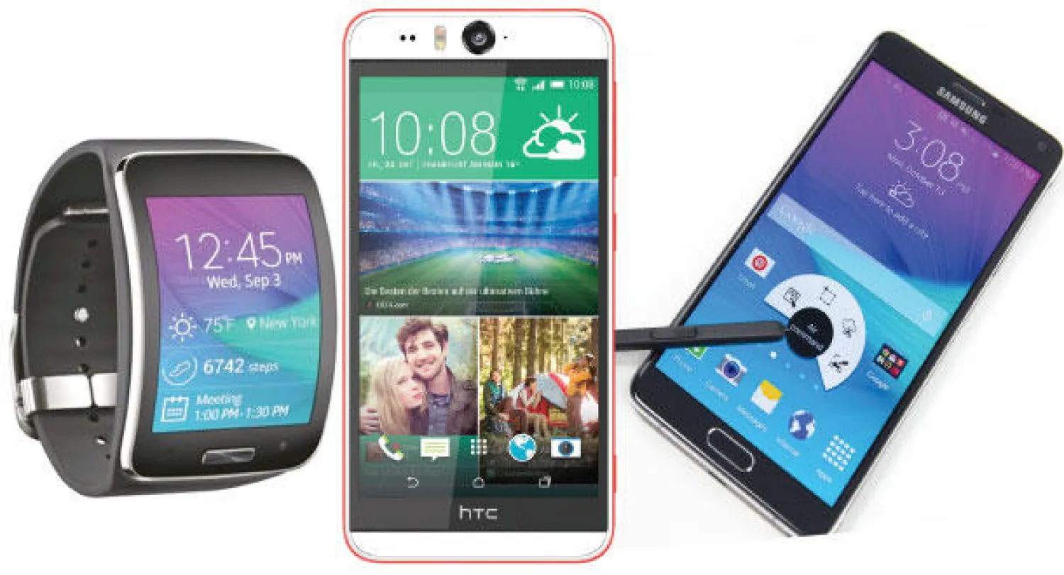 هاتف «سامسونغ غالاكسي نوت 4»  -  هاتف «اتش تي سي ديزاير آي»  -  ساعة «سامسونغ غالاكسي غير إس»