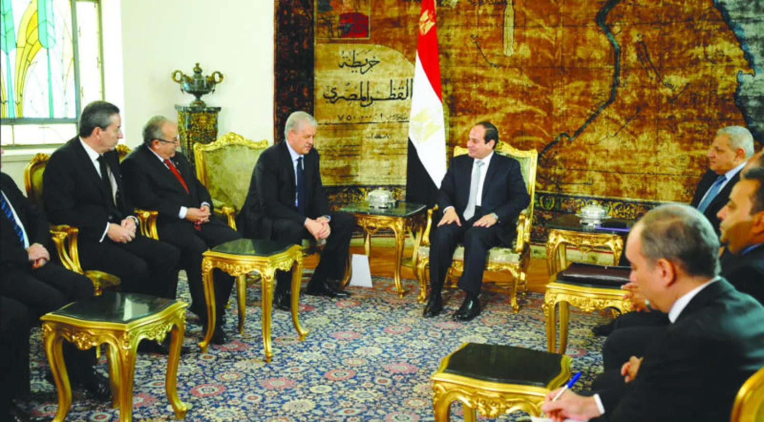 السيسي خلال لقائه رئيس وزراء الجزائر بحضور محلب وعدد من الوزراء