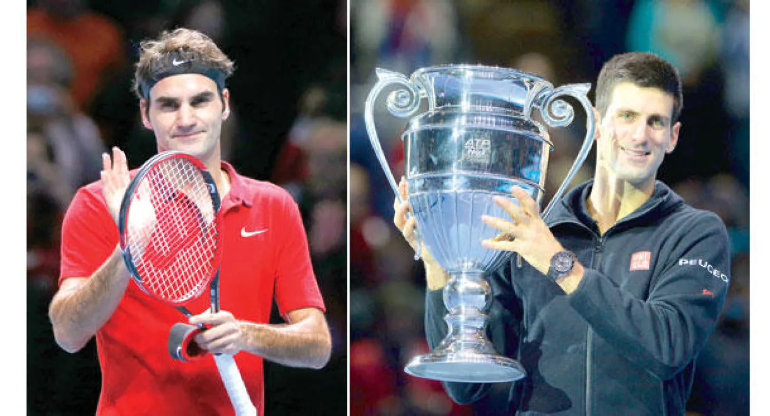 رابطة التنس توجت ديوكوفيتش بكأس خاصة  لضمانه صدارة التصنيف العالمي لنهاية الموسم (أ.ف.ب)  -  فيدرر يحتفل بفوزه الساحق على موراي (رويترز)