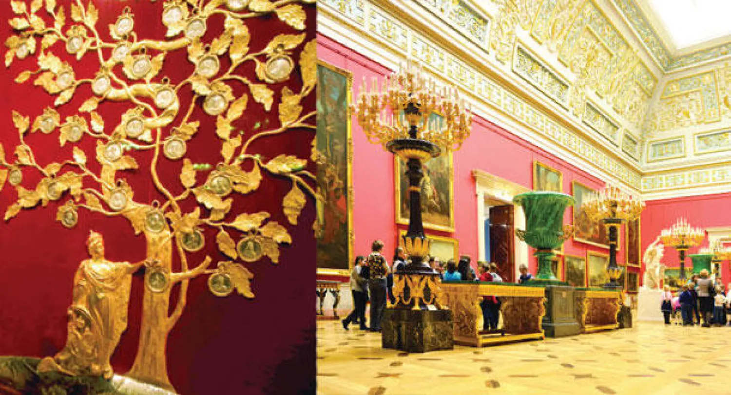 داخل متحف الارميتاج  -  أحد زوار متحف أرميتاج يتأمل شجرة عائلة قياصرة روسيا ضمن معرض أقيم أخيرا حول ترميم مقتنيات المتحف العريق (رويترز)