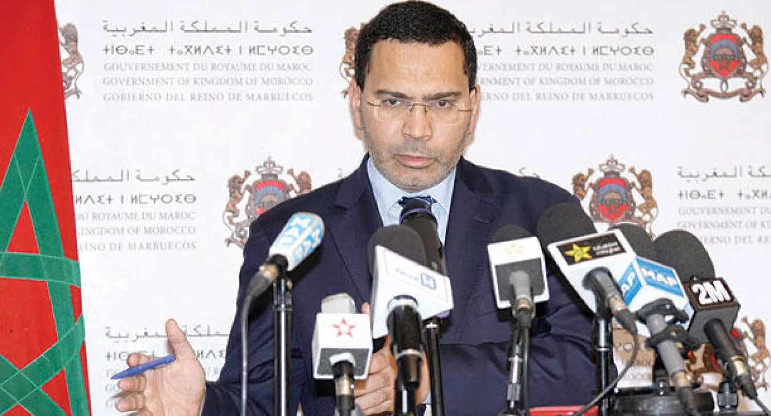 وزير الإعلام المغربي مصطفى الخلفي يتحدث في مؤتمر  حافي عقب اجتماع الحكومة أمس (تصوير: مصطفى حبيس)