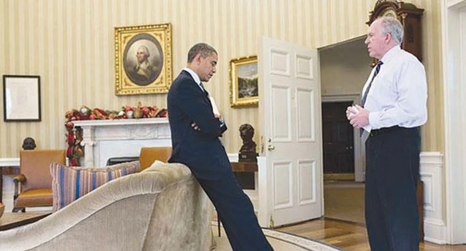 الرئيس الأميركي أوباما يستقبل جون برينان مدير «سي آي إيه»  قبل عرض تقرير التعذيب  على مجلس الشيوخ الأسبوع الماضي  (نيويورك تايمز)