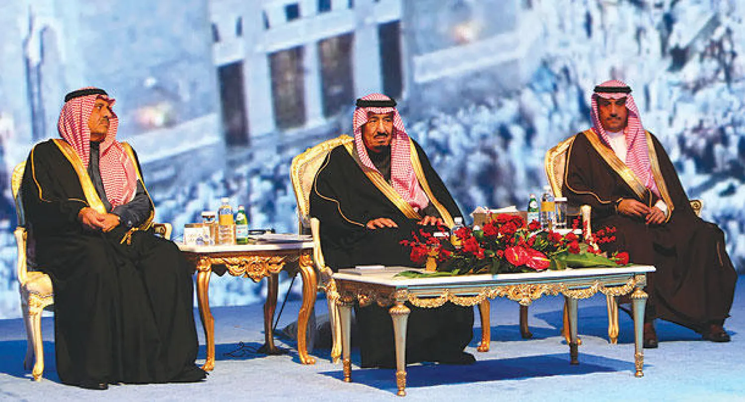 جانب من الحضور وهم (من اليمين): الأمير متعب بن عبد الله، والأمير خالد بن سعد، والأمير سعود  بن فهد، والأمير منصور بن سعود، والأمير خالد بن فهد بن خالد، والأمير محمد بن فهد، والأمير تركي بن ناصر (تصوير: خالد الخميس)