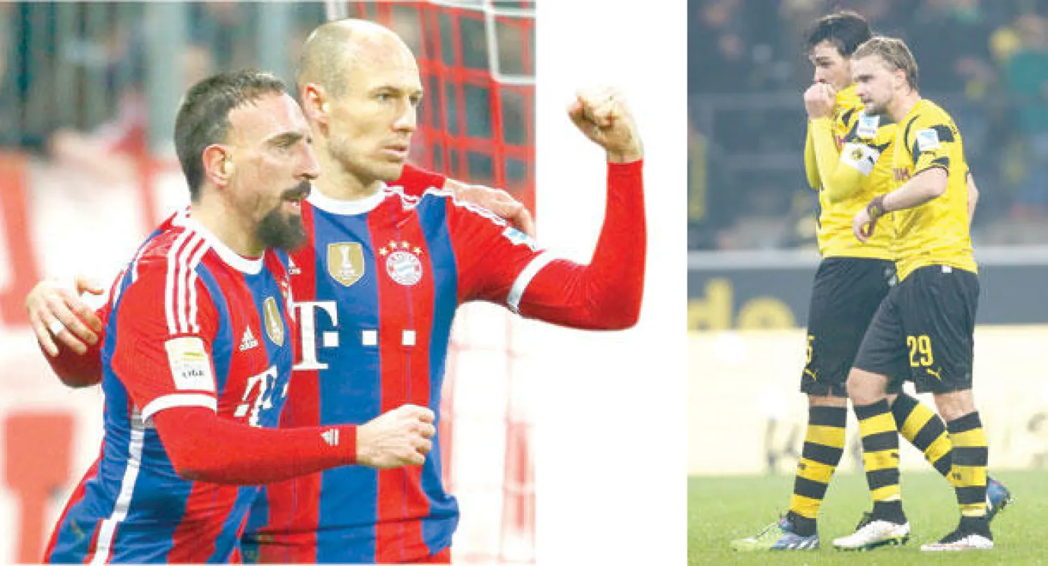 شميلزر وهيوملز.. واقتراب دورتموند من القاع (رويترز)  -  روبن وريبيري.. وفرحة ابتعاد بايرن في الصدارة (رويترز)