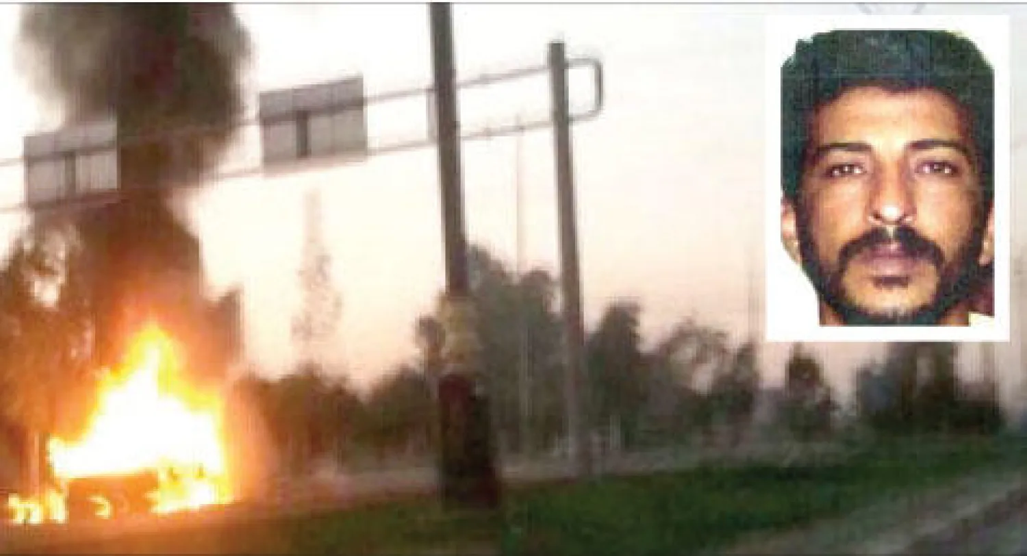 شهاب اللهيبي نائب البغدادي،  و صورة سيارة نائب البغدادي وهي تحترق