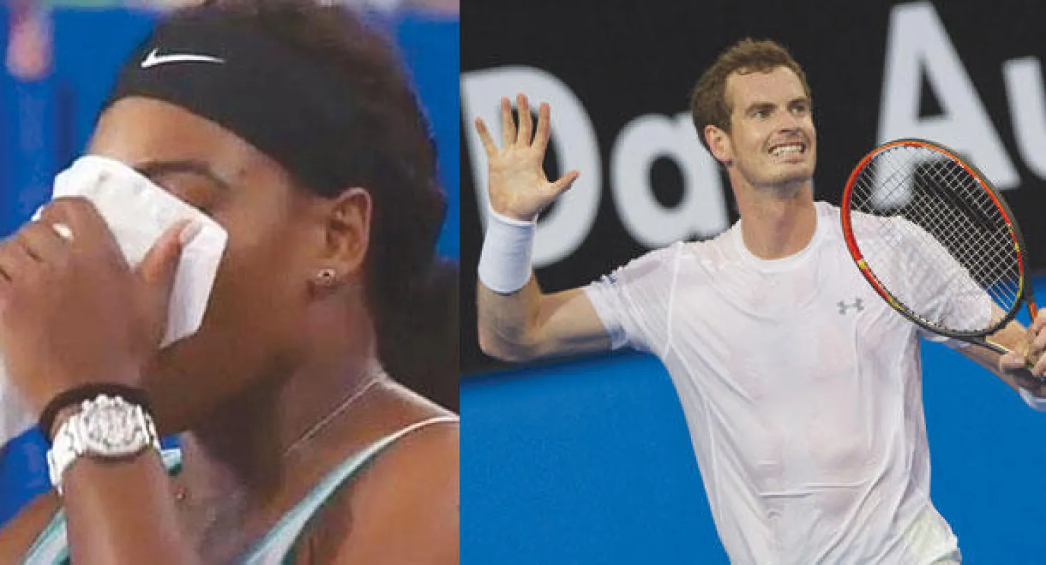 موراي يحتفل بفوزه على الفرنسي بينوا (أ.ف.ب)  -  سيرينا ترتشف القهوة من أجل استعادة يقظتها