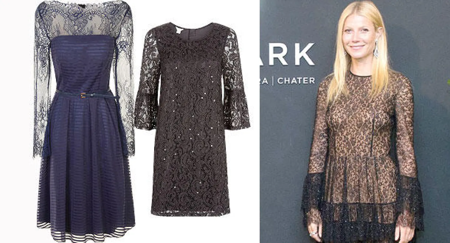 غوينيث بالترو في فستان للمصمم مايكل كورس يقدر سعره في موسم التنزيلات الحالي بـ2.472 جنيه إسترليني .... فستان من «مونسون» Monsoon بسعر 39 جنيها إسترلينيا .... فستان من «ذي فيستري» The Vestry الذي لا يتعدى سعره الـ65 جنيها إسترلينيا