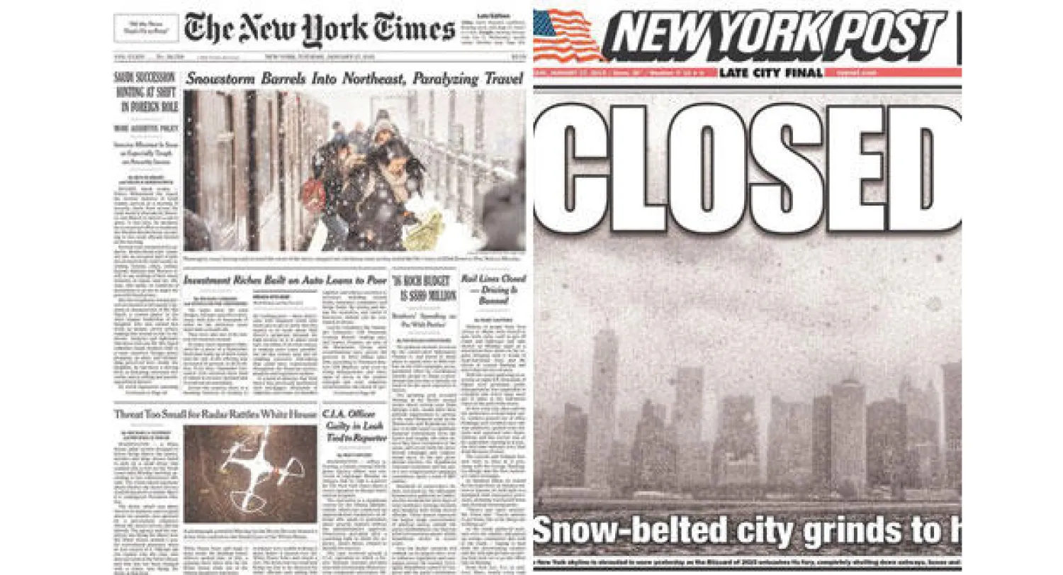 الإعلام الأميركي: العواصف الثلجية.. وأخبار الإرهاب تتصدر