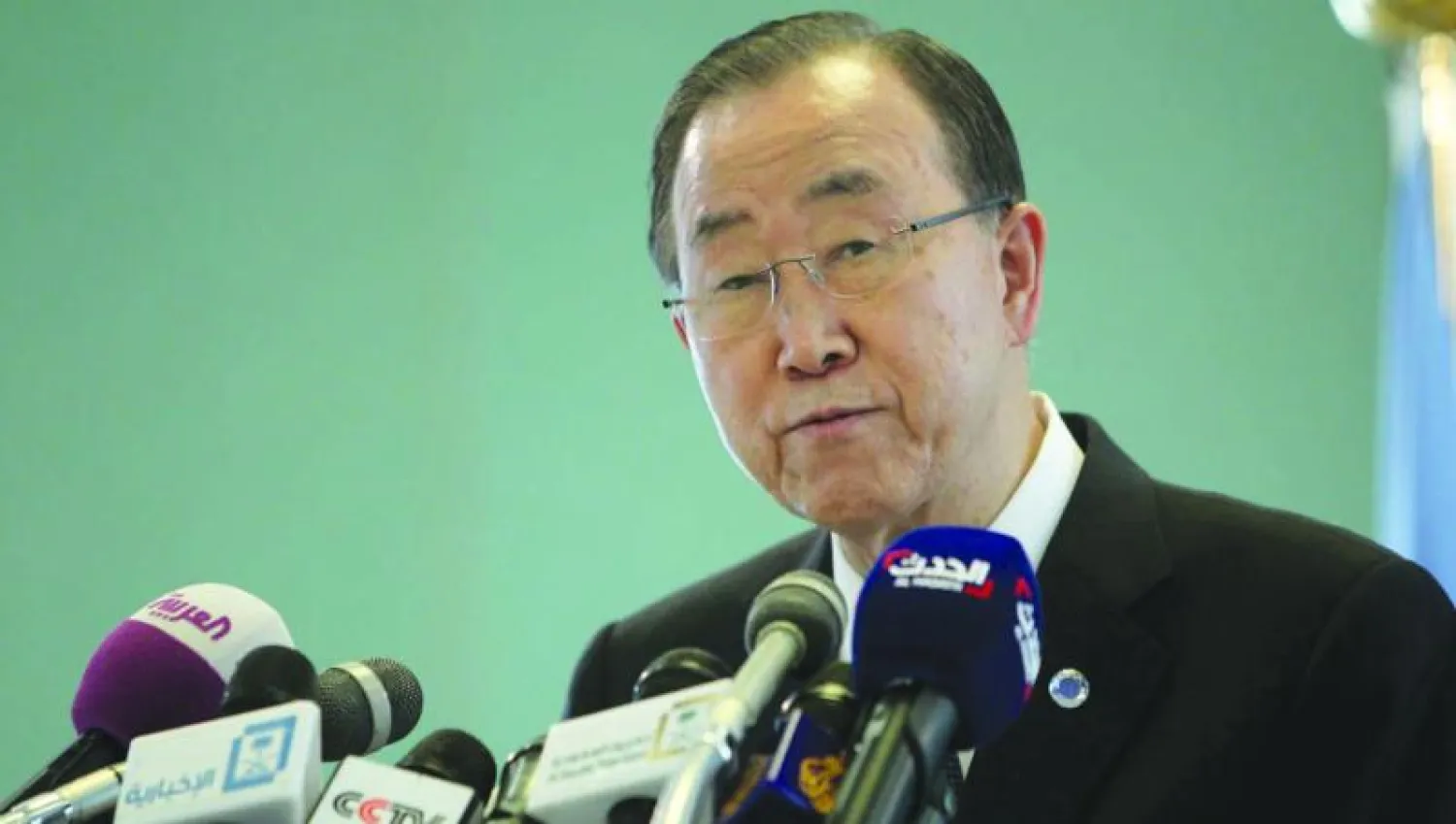 جانب من المؤتمر الصحافي الذي عقده بان كي مون الأمين العام للأمم المتحدة أمس بالرياض (تصوير: عبد الله الشيخي)