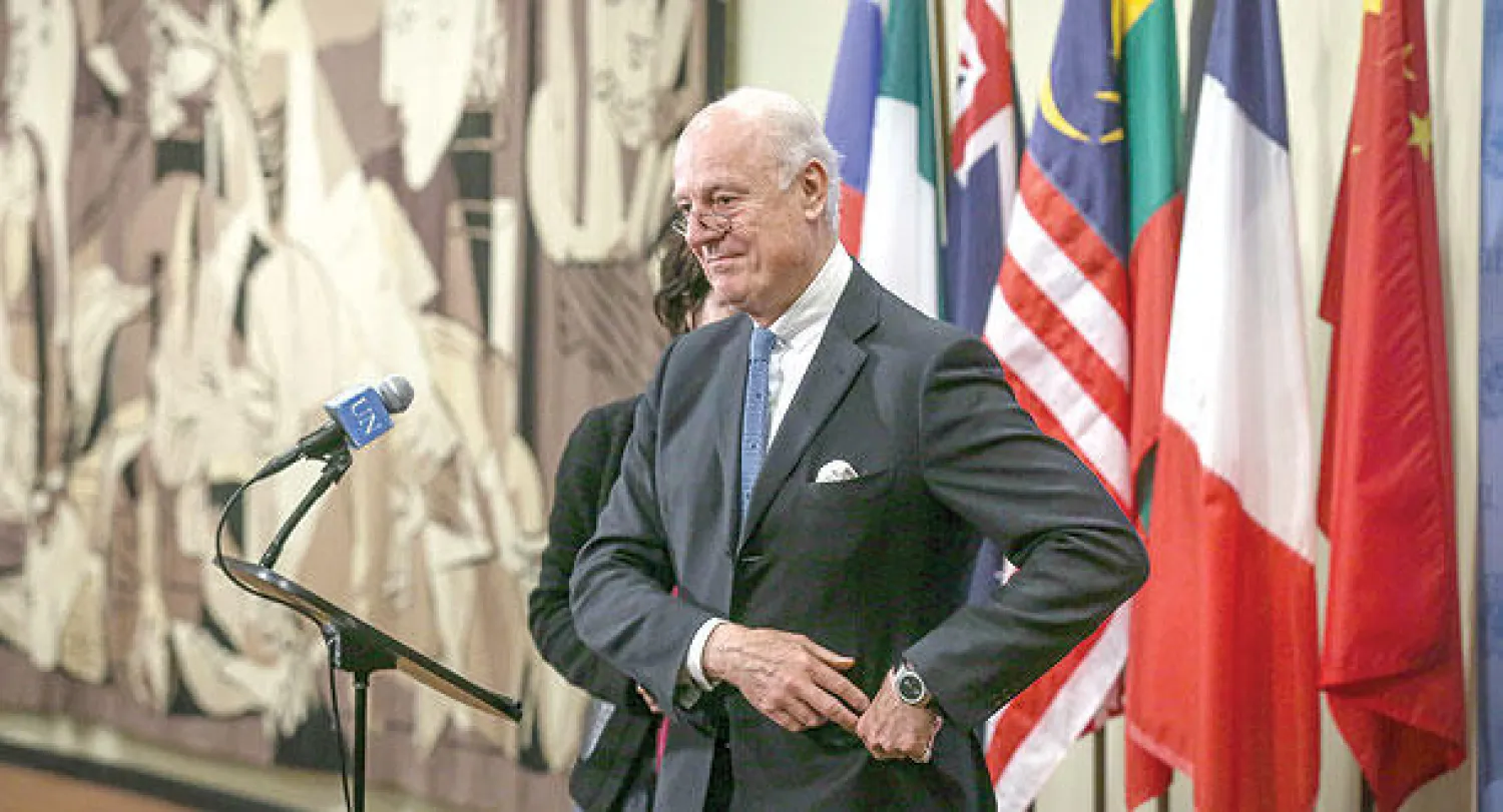 المبعوث الأممي لسوريا ستيفان دي ميستورا قدم تقريره لأعضاء مجلس الأمن ليلة أول من أمس وتحدث إلى الصحافيين (غيتي)