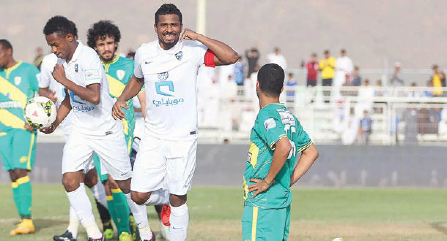 ناصر الشمراني يحتفل بهدفه في مرمى نجران (تصوير: سعد العنزي)