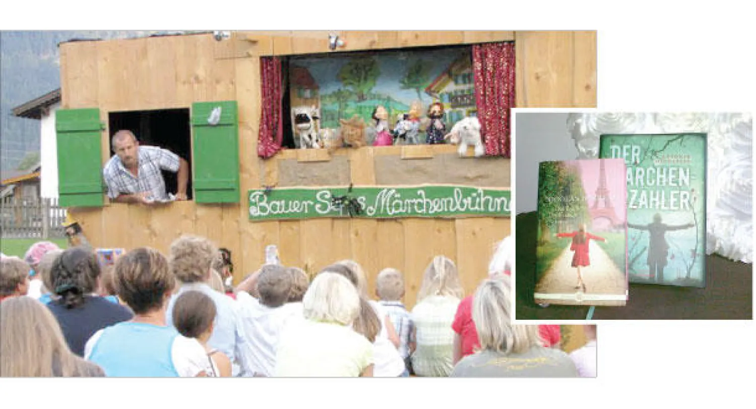 أغلفة قصص خيالية، و حكواتي ألماني في أحد المهرجانات