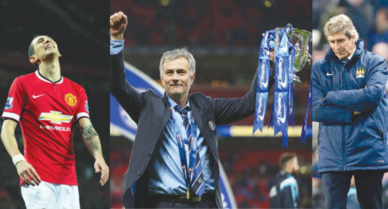 خسائر سيتي تضع مزيدا من الضغوط على المدرب بيليغريني  -  مورينهو يحتفل بقيادة تشيلسي لحصد كأس المحترفين ويتطلع لإضافة لقب الدوري (رويترز)  -  المستوى المتراجع لدي ماريا لغز يؤرق مانشستر يونايتد