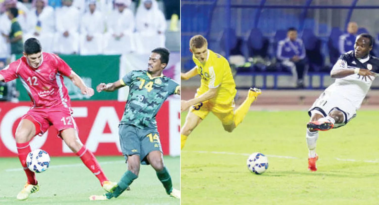 من مباراة الشباب وباختاكور الأوزبكي أمس في دوري أبطال آسيا (تصوير: مشعل القدير)  -  لقطة للتدخل العنيف من لاعب لخويا بوضيف ضد إبراهيم غالب من النصر الذي تسبب بقطع في الرباط الصليبي للأخير (تصوير: عبد العزيز النومان)