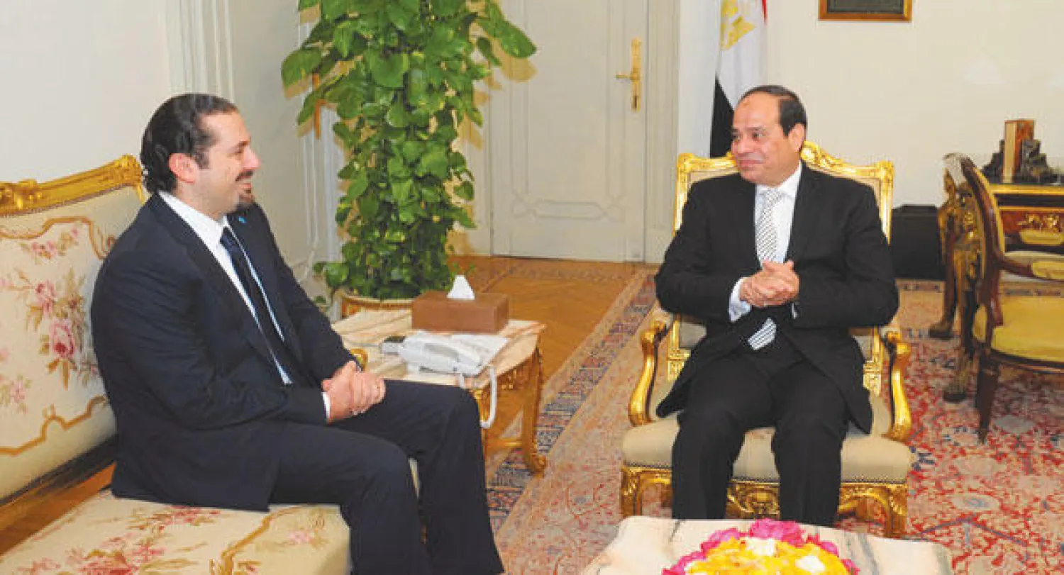 الرئيس المصري مستقبلا سعد الحريري رئيس تيار المستقبل أمس («الشرق الأوسط»)