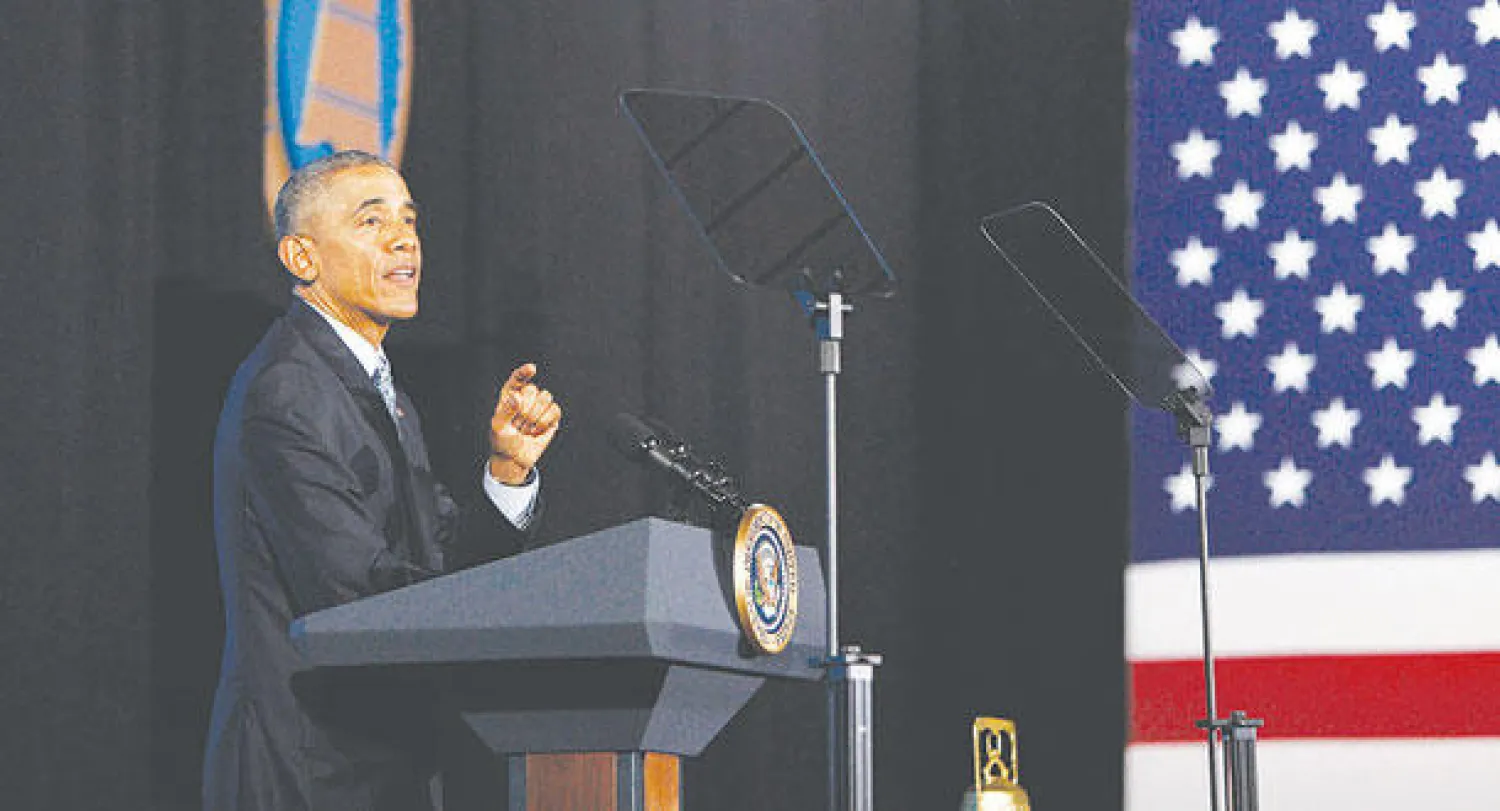 الرئيس الاميركي باراك اوباما في احد مؤتمراته الصحافية في كليفلاند اوهايو (رويترز)