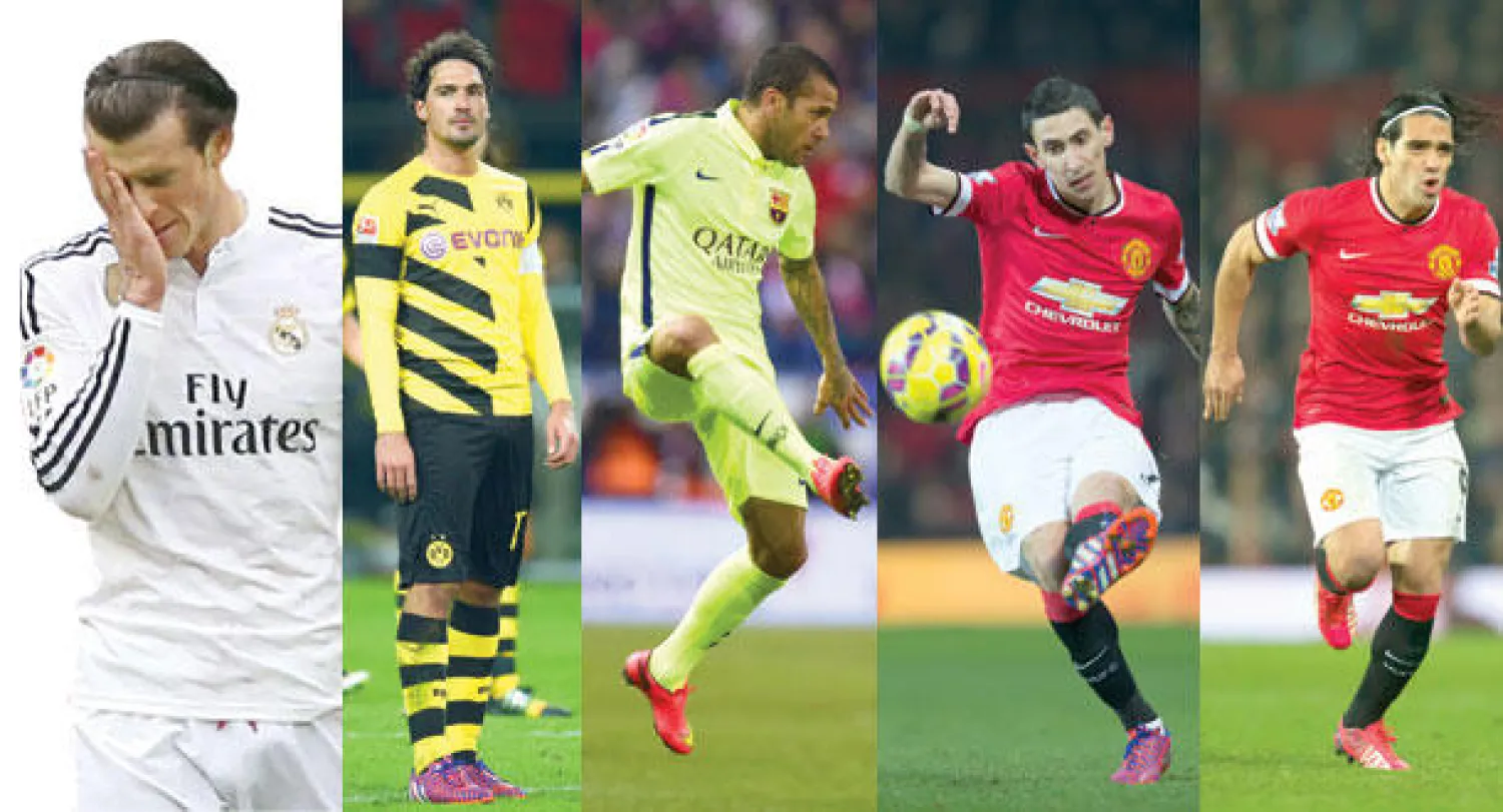 فالكاو مرشح لمغادرة مانشستر (أ.ب)  -  سان جيرمان يحاول إغراء دي ماريا (أ.ب)  -  داني الفيس اقترب من الانضمام ليونايتد (أ.ف.ب)  -  هولمس لمح بقرب مغادرته لدورتموند (أ.ف.ب)  -  غاريث بيل تحت الضغوط في الريـال (إ.ب.أ)