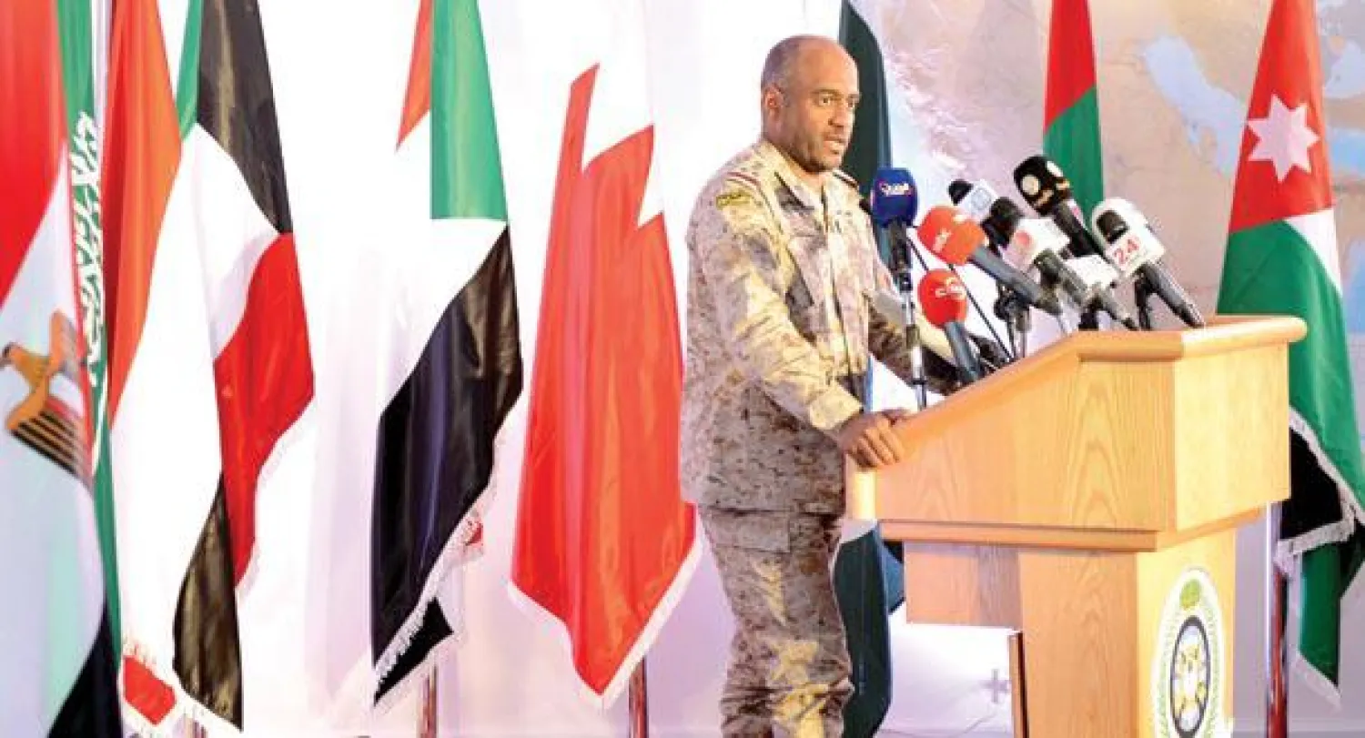 العميد عسيري أثناء مؤتمر صحافي: «عاصفة الحزم» مستمرة لليوم السابع وتحقق أهدافها (واس)