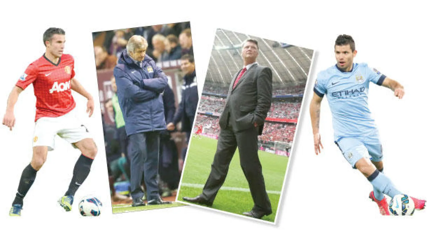إجادة أغويرو «ترمومتر» لأداء سيتي (رويترز)، بداية متعثرة لفانغال مع يونايتد تلاها انتعاش («الشرق الأوسط»)، الضغوط تتزايد على بيليغريني بعد كبوة سيتي (رويترز)، فان بيرسي يعود لصفوف يونايتد بعد تعافيه («الشرق الأوسط»)