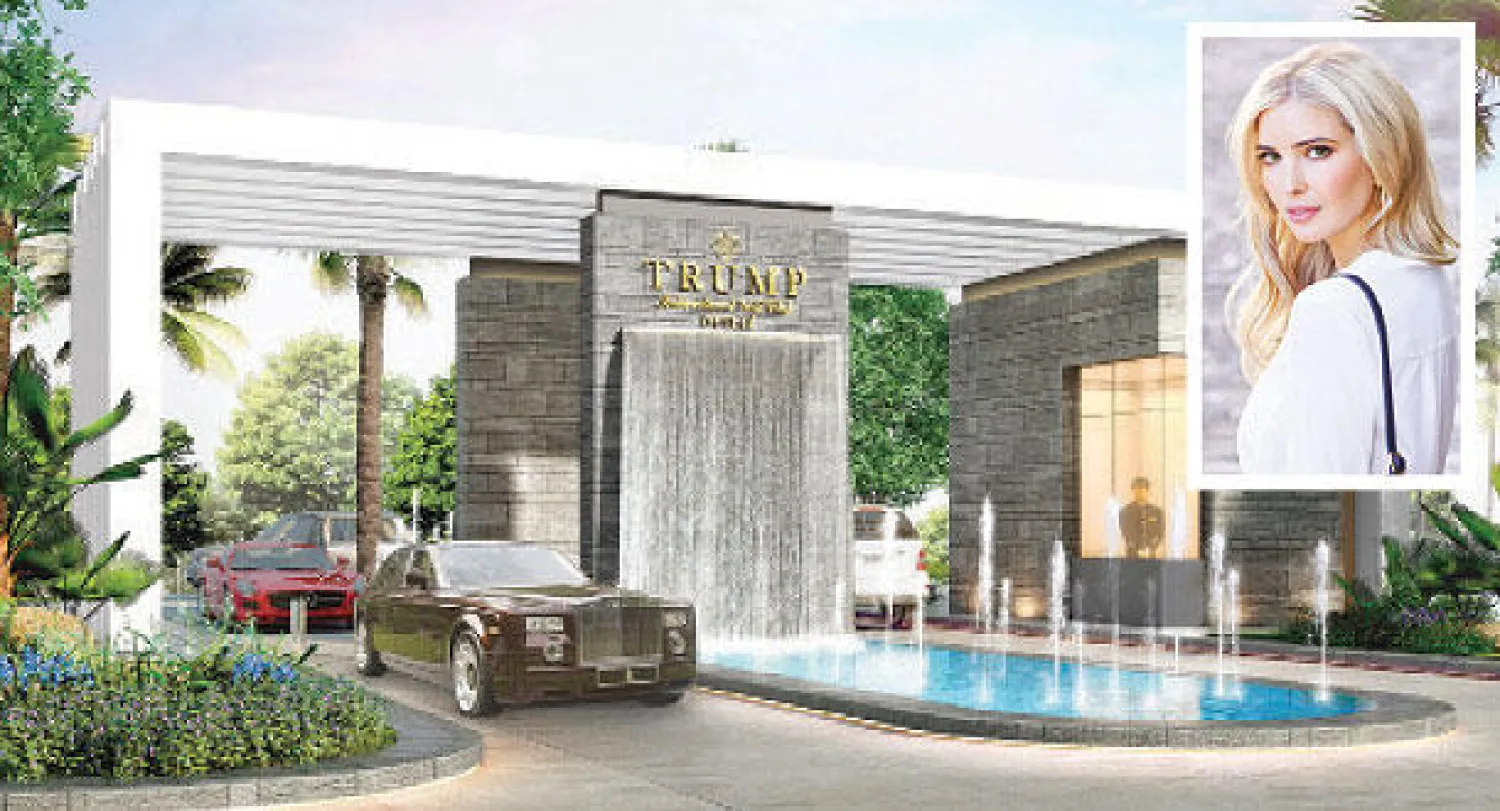 جانب من الفلل في مشروع ترامب بدبي وفي الإطار إيفانكا ترامب («الشرق الأوسط»)