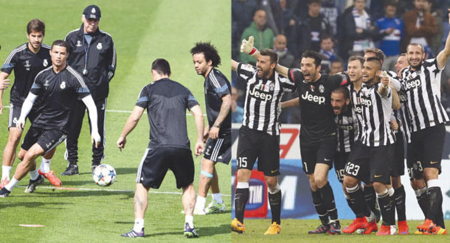 لاعبو يوفنتوس المنتشون بحصد اللقب الإيطالي يأملون إزاحة ريـال مدريد من دوري الأبطال (رويترز)  -  رونالدو نجم الريـال يتوسط زملاءه خلال التدريبات استعدادا لمواجهة اليوفي (أ.ف.ب)