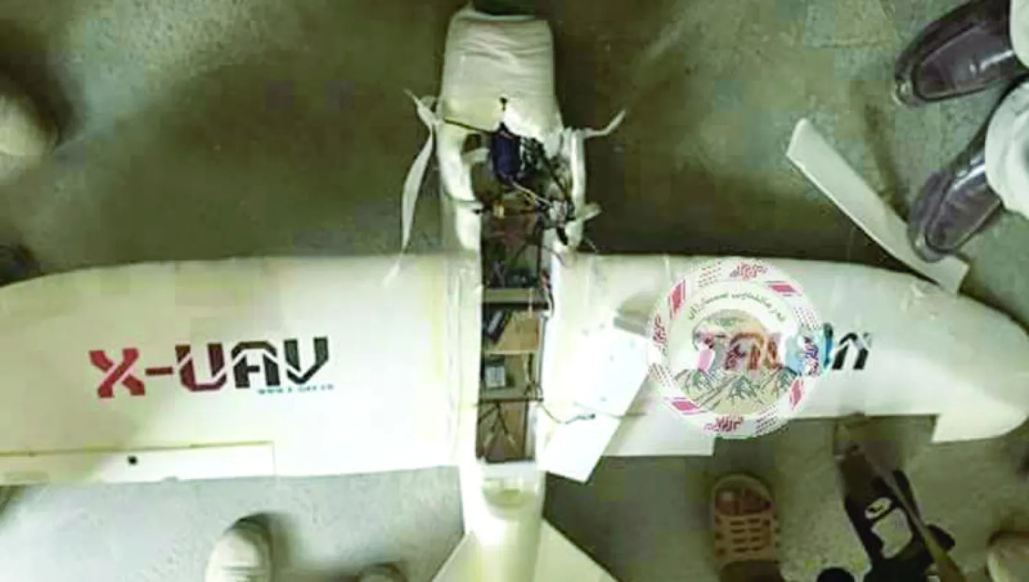 طائرة الدرون التابعة التي أسقطتها البيشمركة شرق الموصل أمس («الشرق الأوسط»)