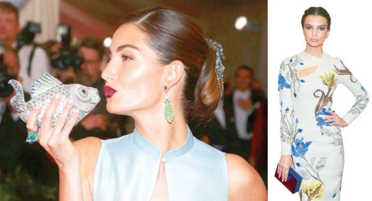 عارضة الأزياء والممثلة البريطانية المولد إيميلي أثناء عرض في متحف متروبوليتان بنيويورك (رويترز)  -  عارضة الأزياء الأميركية ليلي الدريدج في مهرجان الموضة بمدينة نيويورك (رويترز)