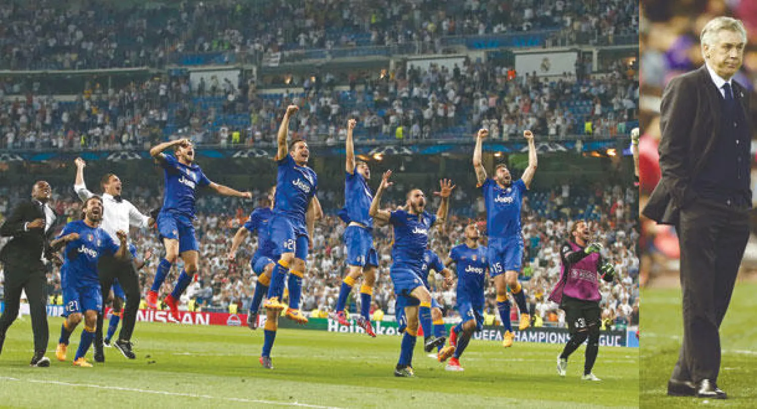المدرب أنشيلوتي قد يدفع ثمن فشل الريـال (أ.ب)  -   لاعبو يوفنتوس يحتفلون بتأهلهم لنهائي دوري الأبطال وإطاحتهم بالريـال (أ.ب)