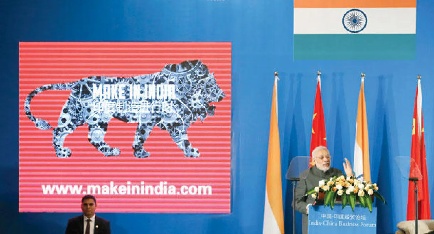 رئيس الوزراء الهندي مودي أثناء كلمة له خلال زيارته الحالية للصين (أ. ب)