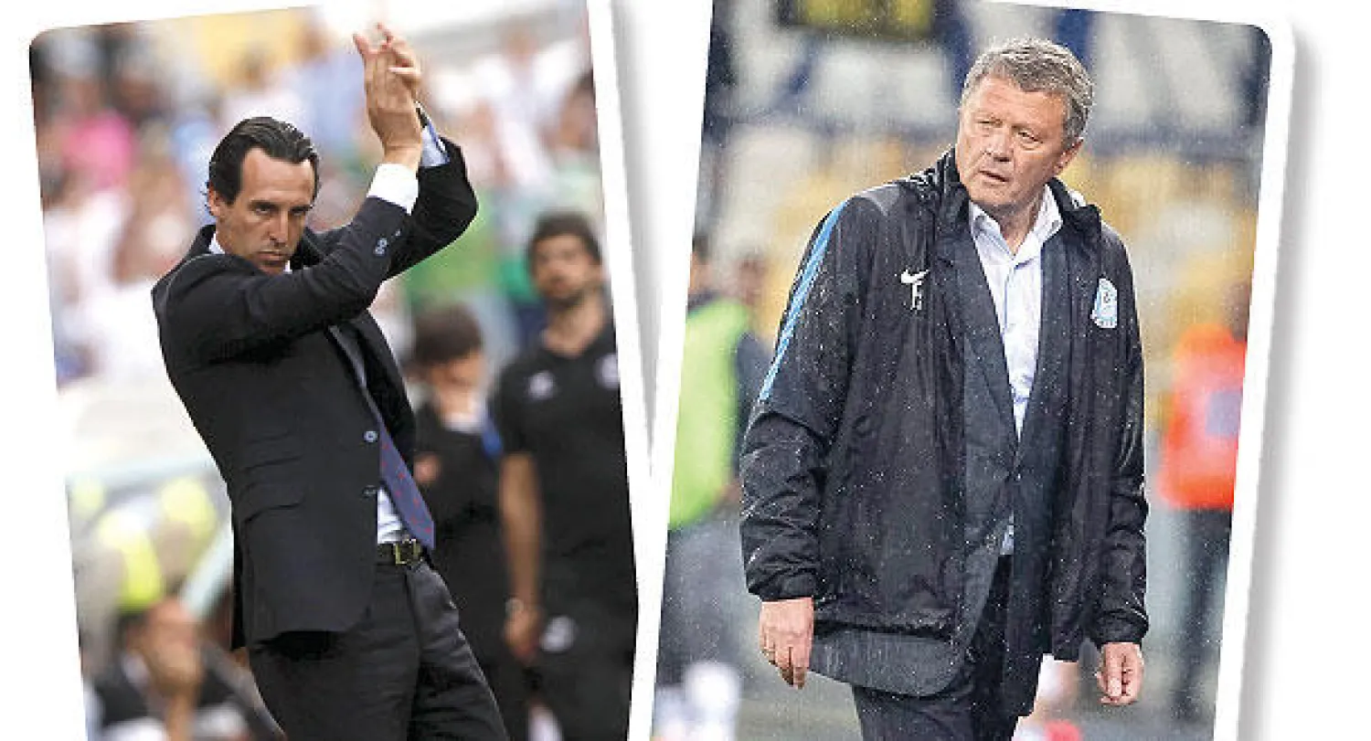 ماركيفيتش المدير الفني لدنيبرو (إ.ب.أ) و إيمري مدرب إشبيلية (رويترز)