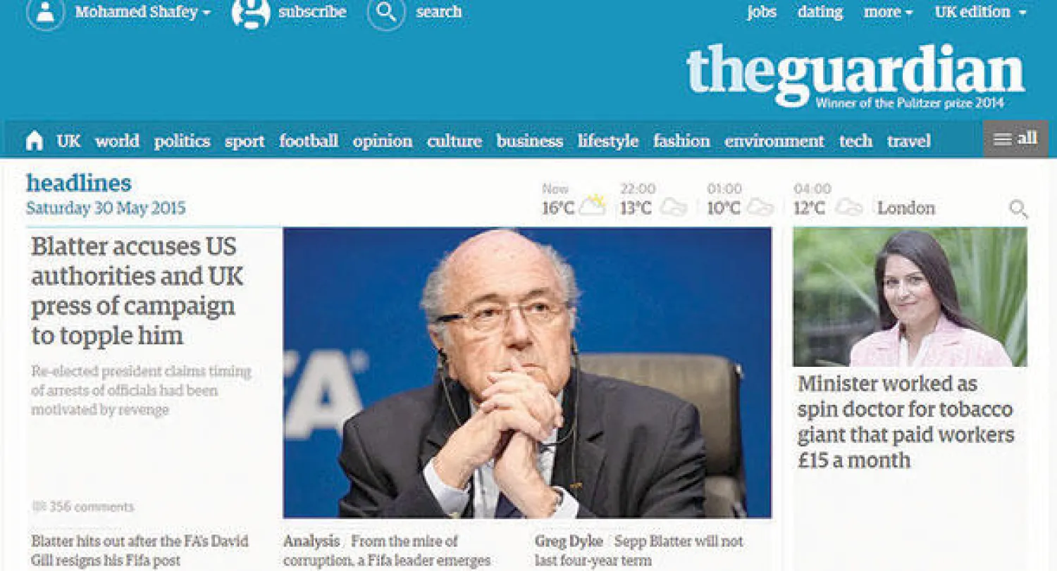 الصحافة البريطانية والعالمية تتحد في تغطيتها لفضيحة فساد «فيفا»