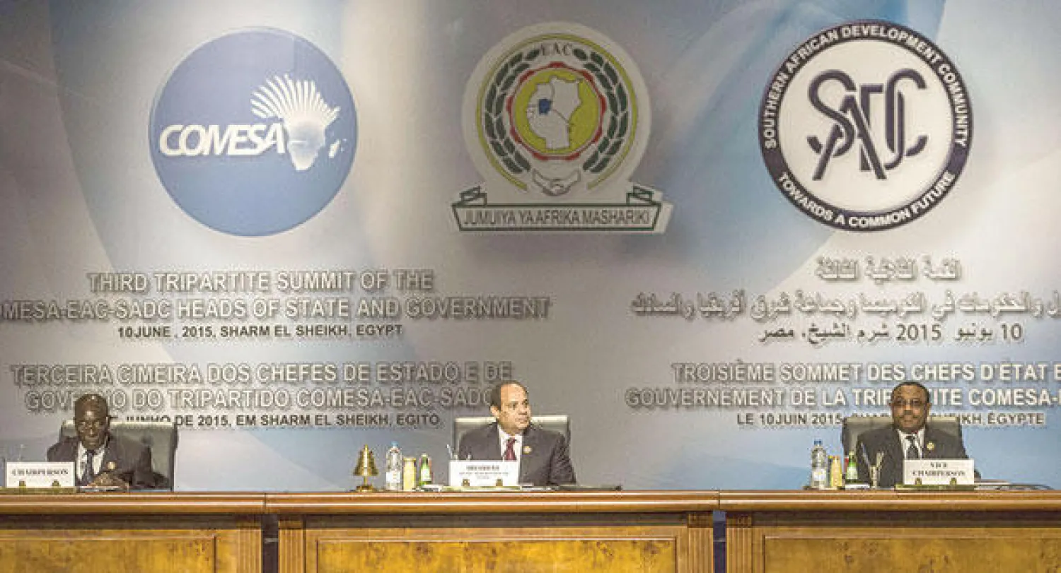 الرئيس عبد الفتاح السيسي اثناء افتتاح المؤتمر (أ.ف.ب)