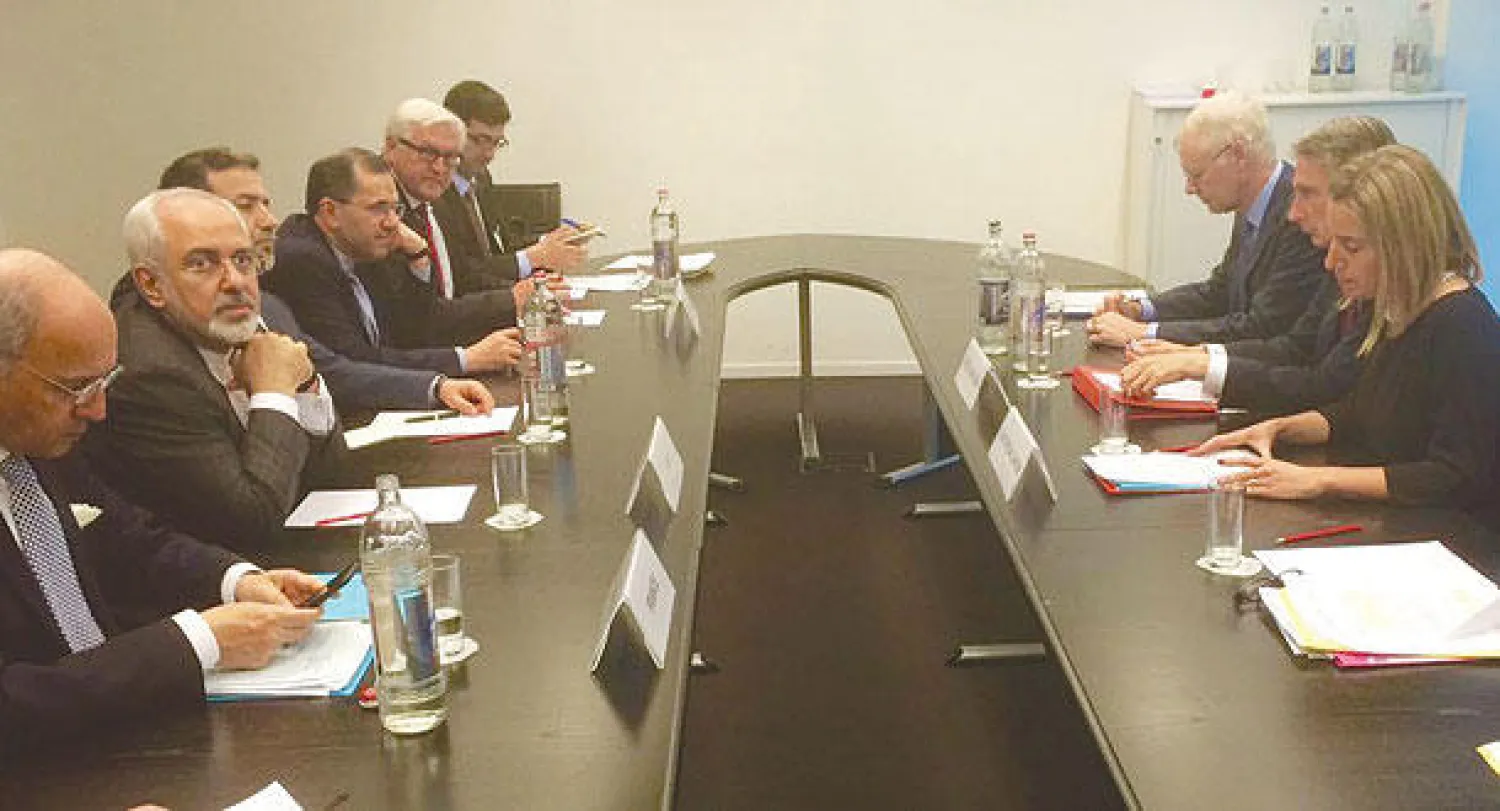 صورة نشرتها ناطقة باسم الاتحاد الأوروبي على موقع {تويتر} للاجتماع الأوروبي- الإيراني الوزاري أمس ({الشرق الأوسط})