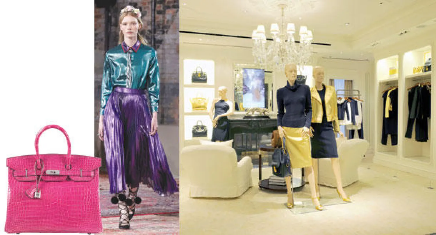 جانب من القسم المخصص لـ«رالف آند لوران» في هارودز، التي افتتحت في الأسبوع الماضي ما يعرف بـ«سوبر براند» (Superbrand) وهو طابق على مساحة 45 ألف متر مربع، يضم كل ما غلا ثمنه وصنع باليد أو من خامات نادرة وغريبة، بتوقيعات بيوت كبيرة مثل «لويس فويتون»، و«لورو بيانا»، و«سيلين»، و«شانيل»، و«فندي»، و«رالف آند روسو»، و«ديور» وغيرها. بعض هذه المنتجات حصرية وبأعداد محدودة لزبون لا يقبل إلا بالتميز. -  حقيبة «بيركين» من «هيرميس» التي بيعت في مزاد هونغ كونغ بنحو 222 ألف دولار أميركي