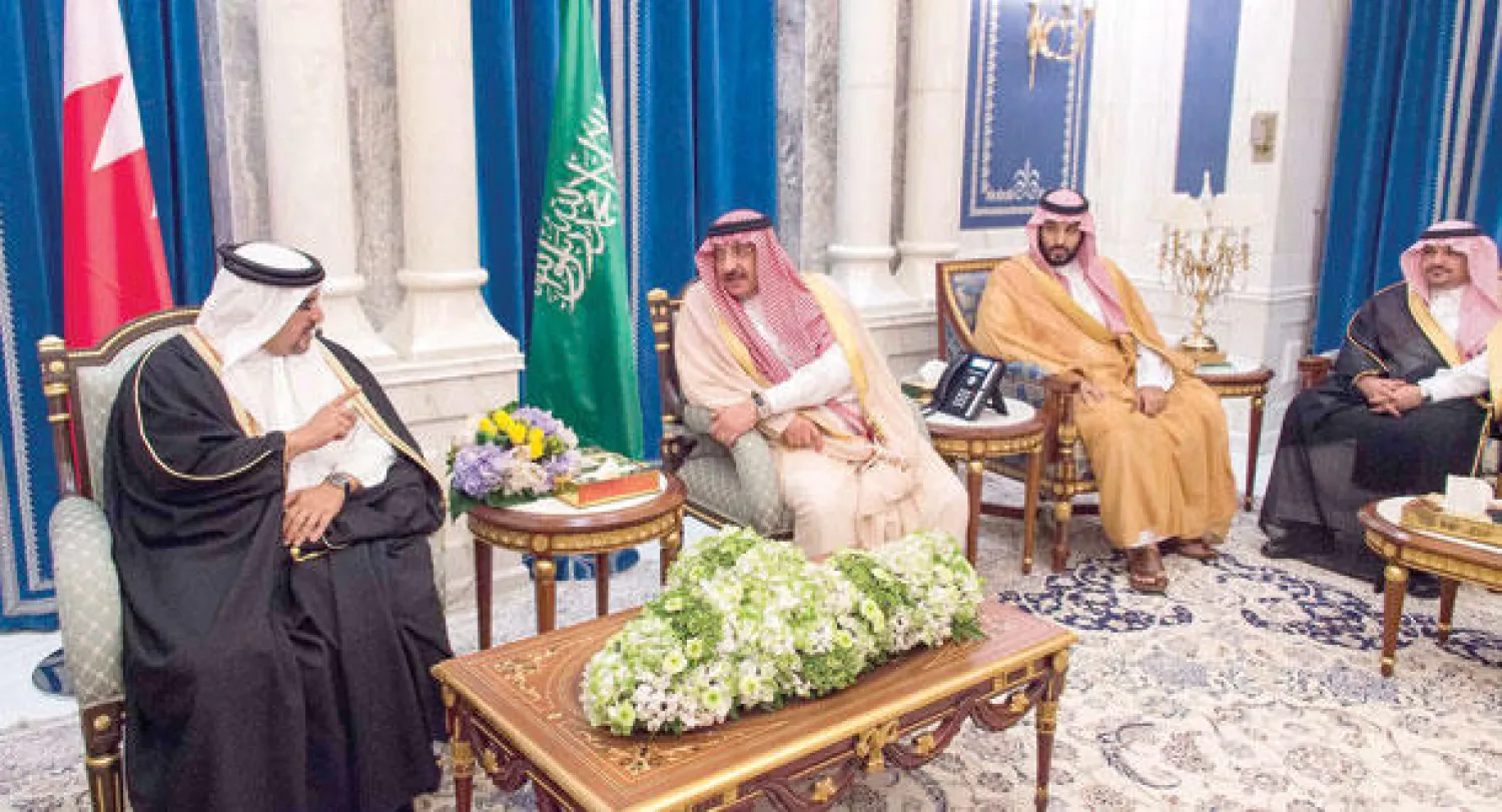جانب من المباحثات التي جرت بين ولي العهد السعودي وولي عهد البحرين ويبدو الأمير محمد بن سلمان ولي ولي العهد (واس)