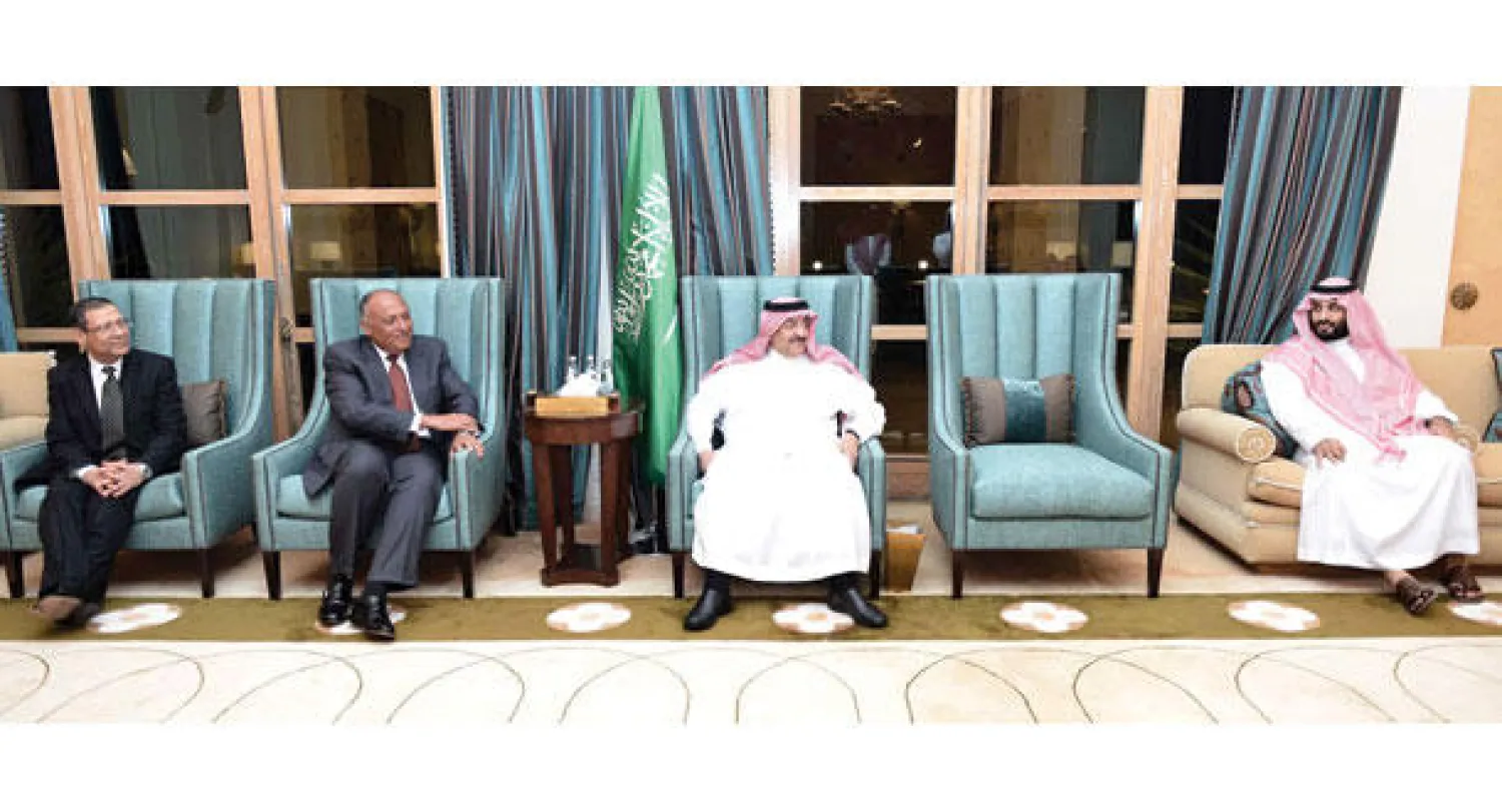 جانب من استقبال الأمير محمد بن نايف لوزير الخارجية المصري بحضور الأمير محمد بن سلمان (واس)