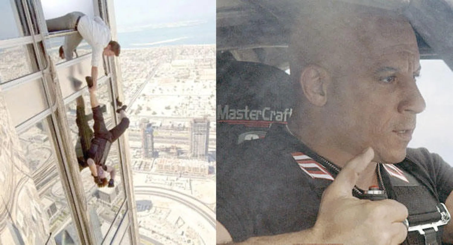 فان ديزل في لقطة صحراوية من «سريع وغاضب 7»،  توم كروز متدليا من برج خليفة في دبي «مهمّـة مستحيلة 4»