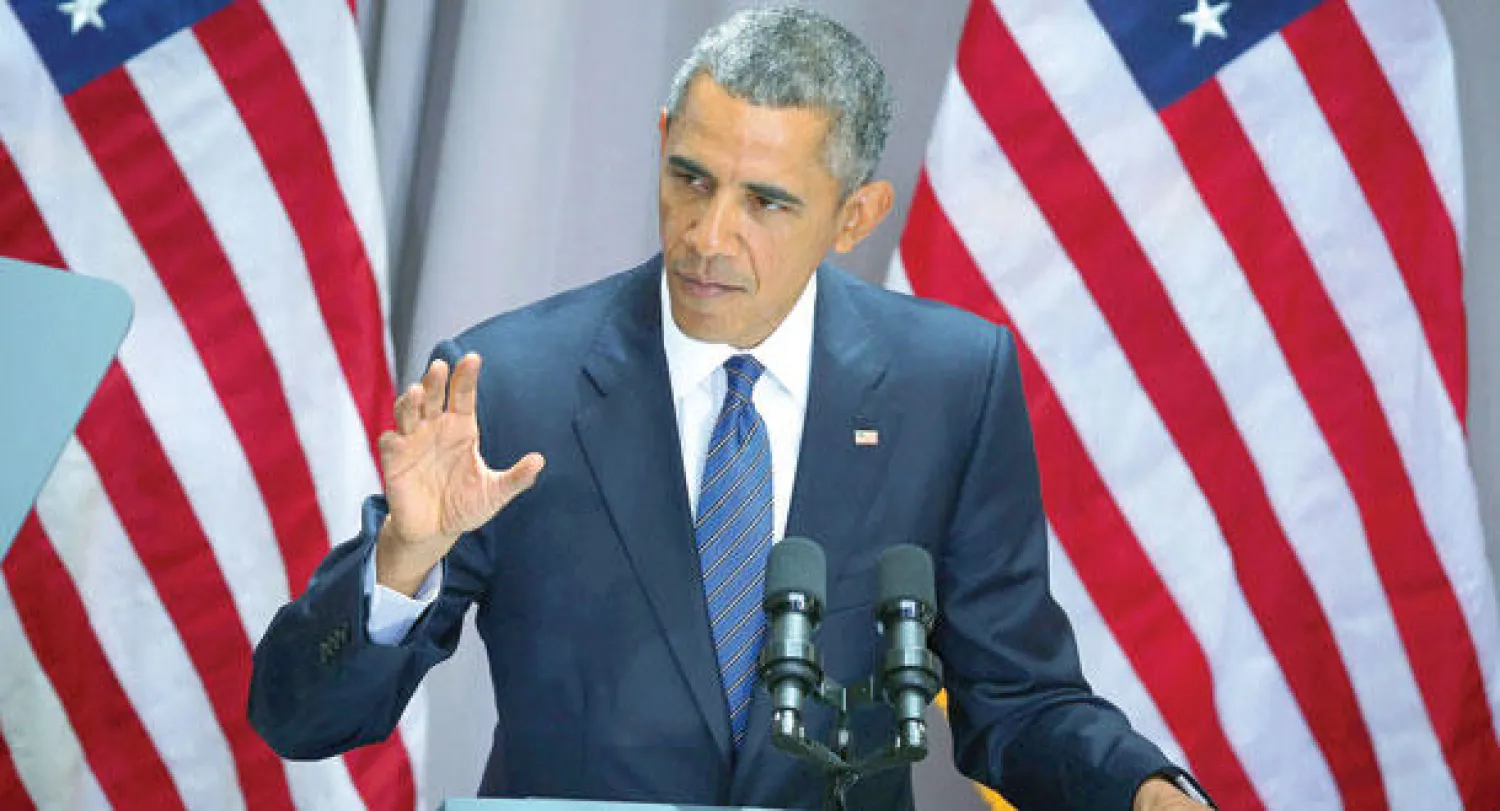 الرئيس الأميركي باراك أوباما أثناء خطابه حول الاتفاق النووي في الجامعة الأميركية بواشنطن الاثنين (أ.ف.ب)