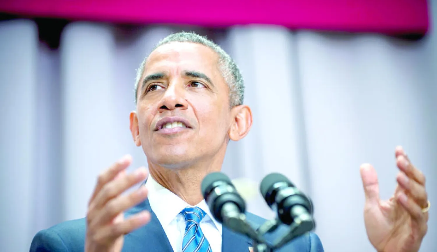 الرئيس الأميركي باراك أوباما يدافع عن الإتفاق النووي في الجامعة الأميركية في واشنطن، يوم الأربعاء الماضي ({غيتي})