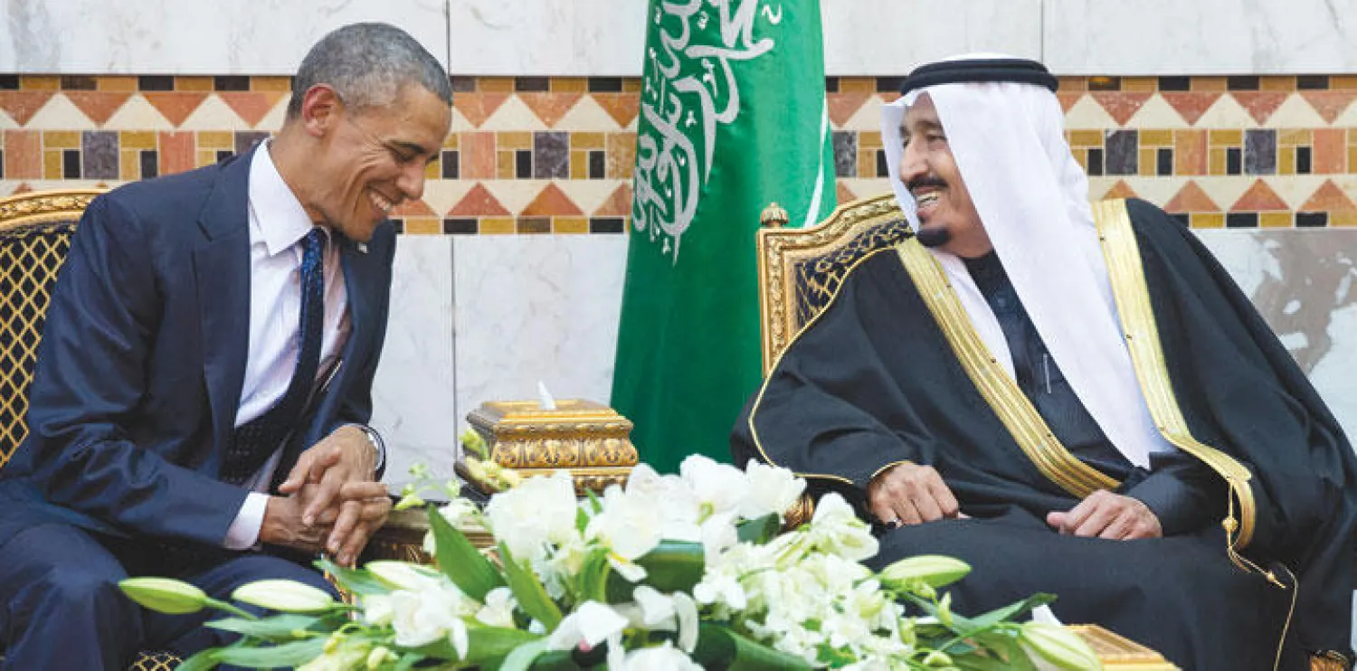 صورة أرشيفية تجمع الملك سلمان مع الرئيس الأميركي باراك أوباما في الرياض (أ.ب)
