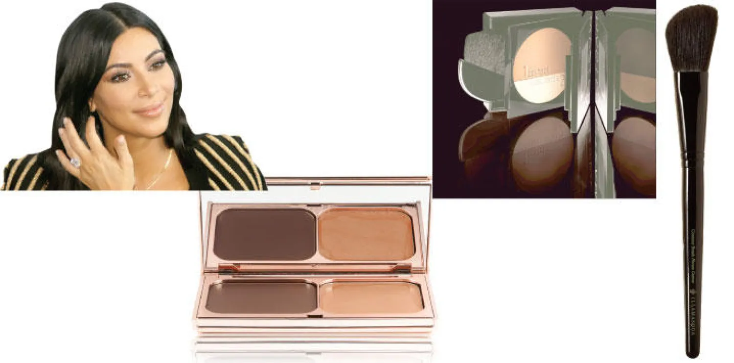 فرشاة خاصة بنحت الخدود من «إيلاماسكا» متوفرة على موقع net-a-porter  -  «فايس ستوديو ماستر سكالبت من Maybelline New York»  -  مستحضر خاص بـ«الكونتورينغ» من «شارلوت تيلبيري» متوفر على موقع net-a-porter  -  كيم كارداشيان أكثر من يستعمل تقنية الـ«كونتورينغ» ويسوق لها