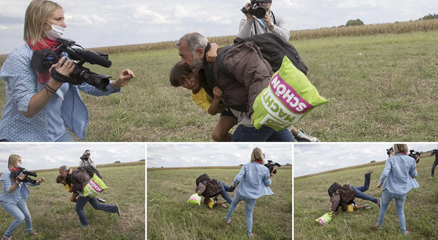 فيديو لمصورة هنغارية متطرفة تعتدي على مهاجرين بينهم أطفال