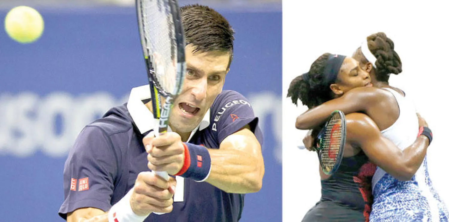 سيرينا تعانق شقيقتها فينوس بعد مواجهة ربع النهائي (رويترز)  -  ديوكوفيتش عانى لاجتياز عقبة لوبيز (رويترز)