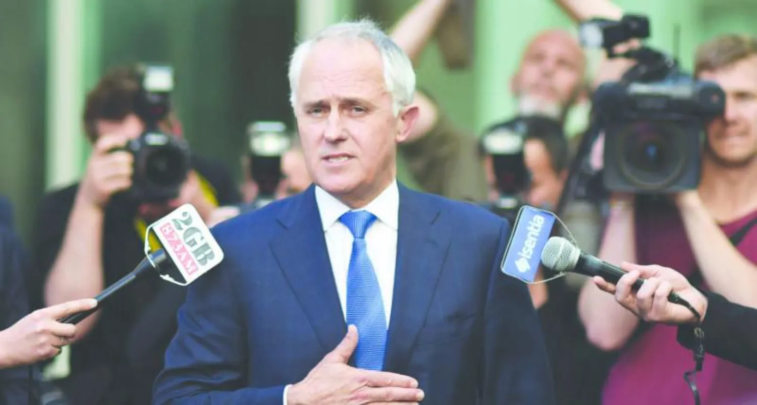 رئيس الوزراء الأسترالي مالكوم ترنبول خلال مؤتمر صحافي في سيدني أمس (إ.ب.أ)